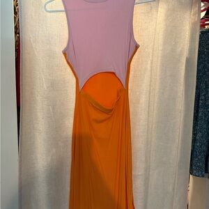 Stylish Orange and Pink Sleeveless Dress